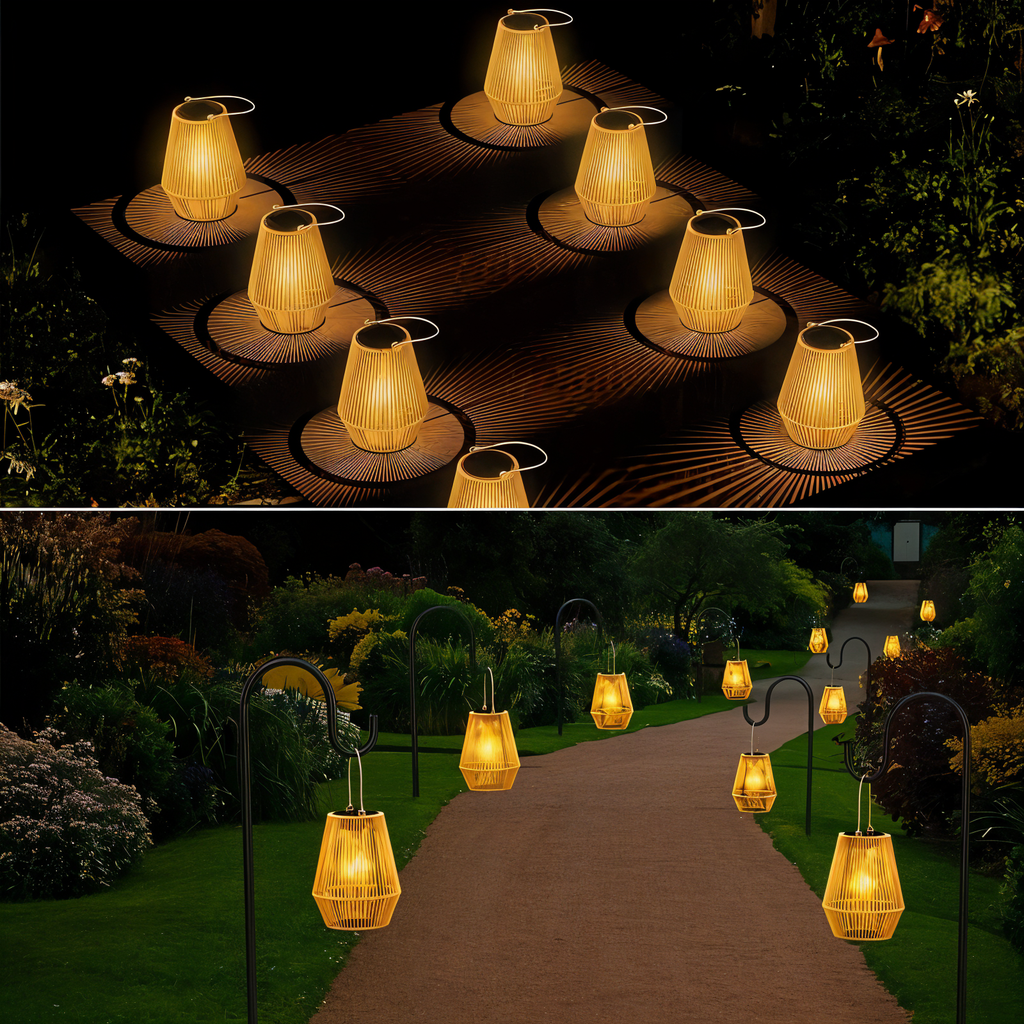Mosrugs | CageRattan – Bamboo Solar Garden Light – Waterproof Hanging Lantern
