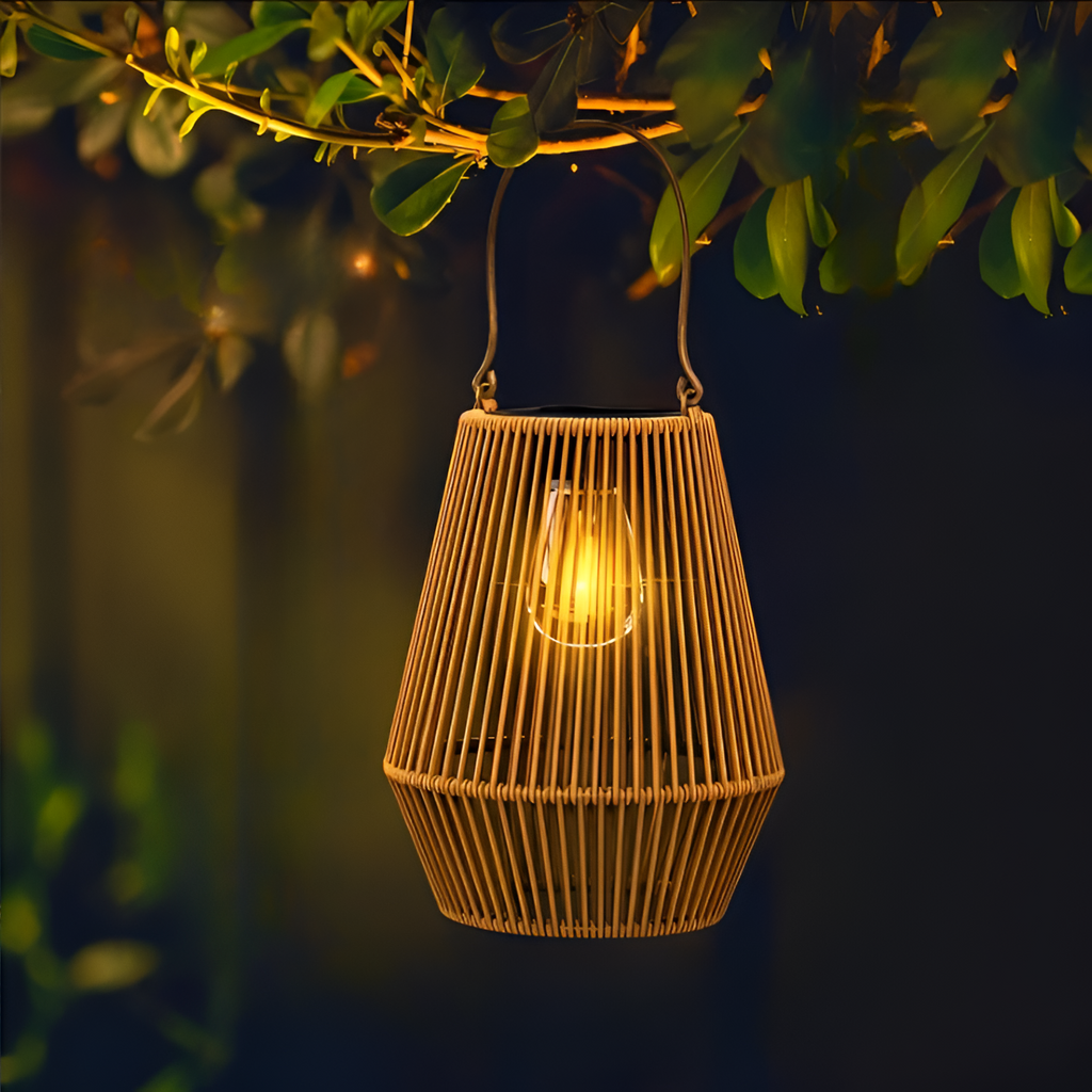 Mosrugs | CageRattan – Bamboo Solar Garden Light – Waterproof Hanging Lantern