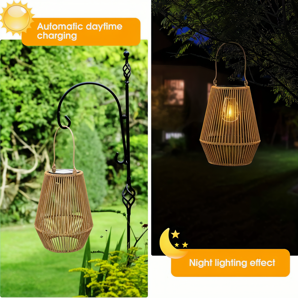 Mosrugs | CageRattan – Bamboo Solar Garden Light – Waterproof Hanging Lantern