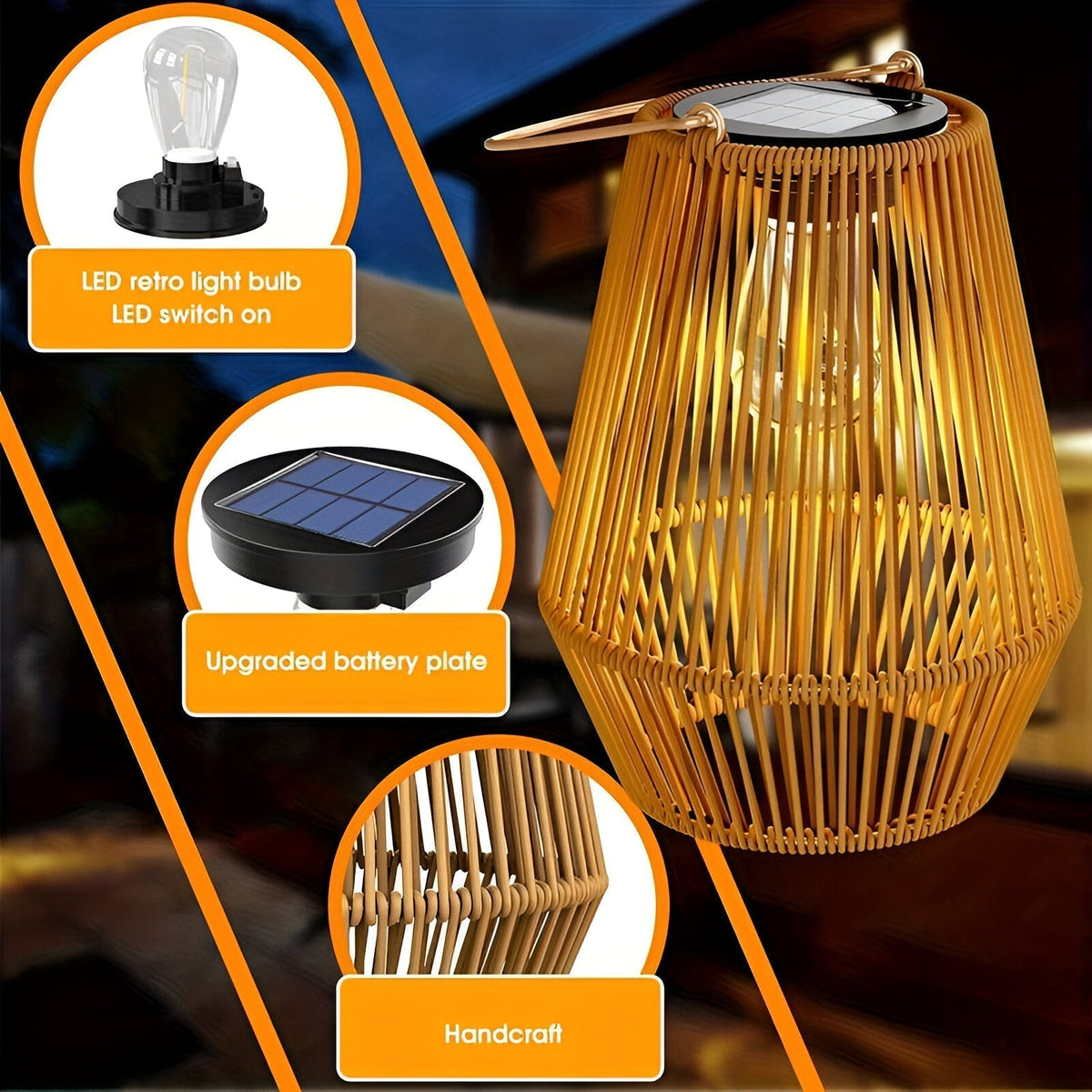 Mosrugs | CageRattan – Bamboo Solar Garden Light – Waterproof Hanging Lantern