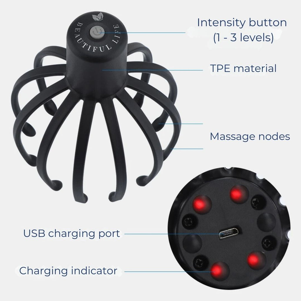 Mosrugs | Smart Electric Octopus Head Massager Machine for Scalp Massage, Stress Relief, Improved Sleep & Multi-Directional Vibration