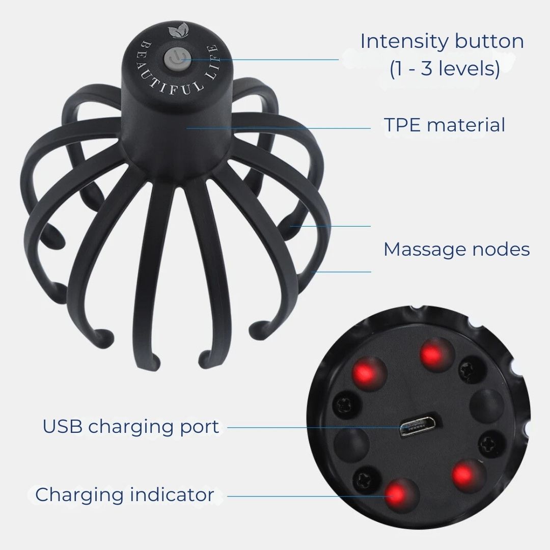 Mosrugs | Smart Electric Octopus Head Massager Machine for Scalp Massage, Stress Relief, Improved Sleep & Multi-Directional Vibration