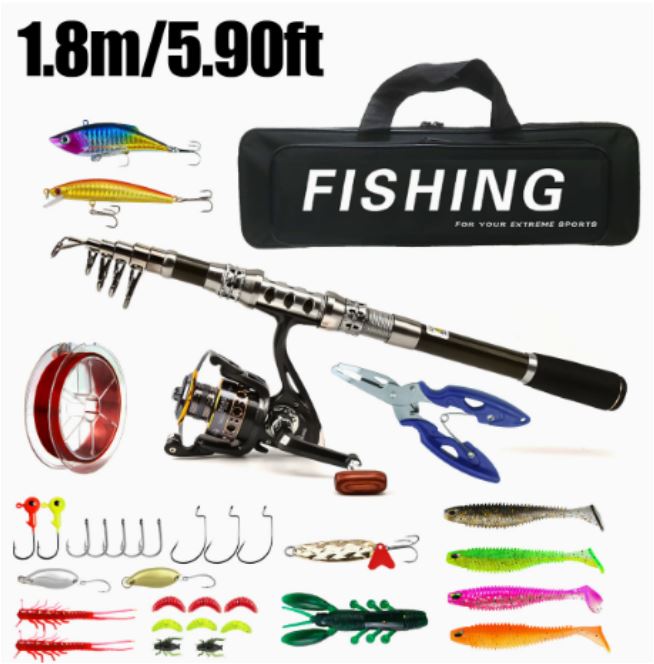 Mosrugs | Carbon Fibre Telescopic Fishing Rod & Reel Set – Portable Fishing Kit for Sea & Freshwater