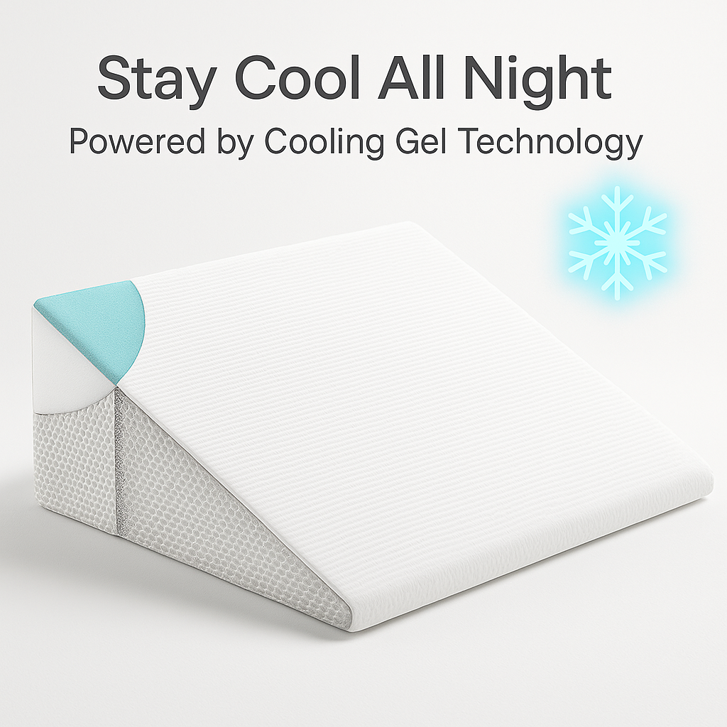Mosrugs | Deluxe Inclined Wedge Support Pillow | Cooling Gel Memory Foam, Removable Cover & Ideal for Back Pain Relief and Acid Reflux