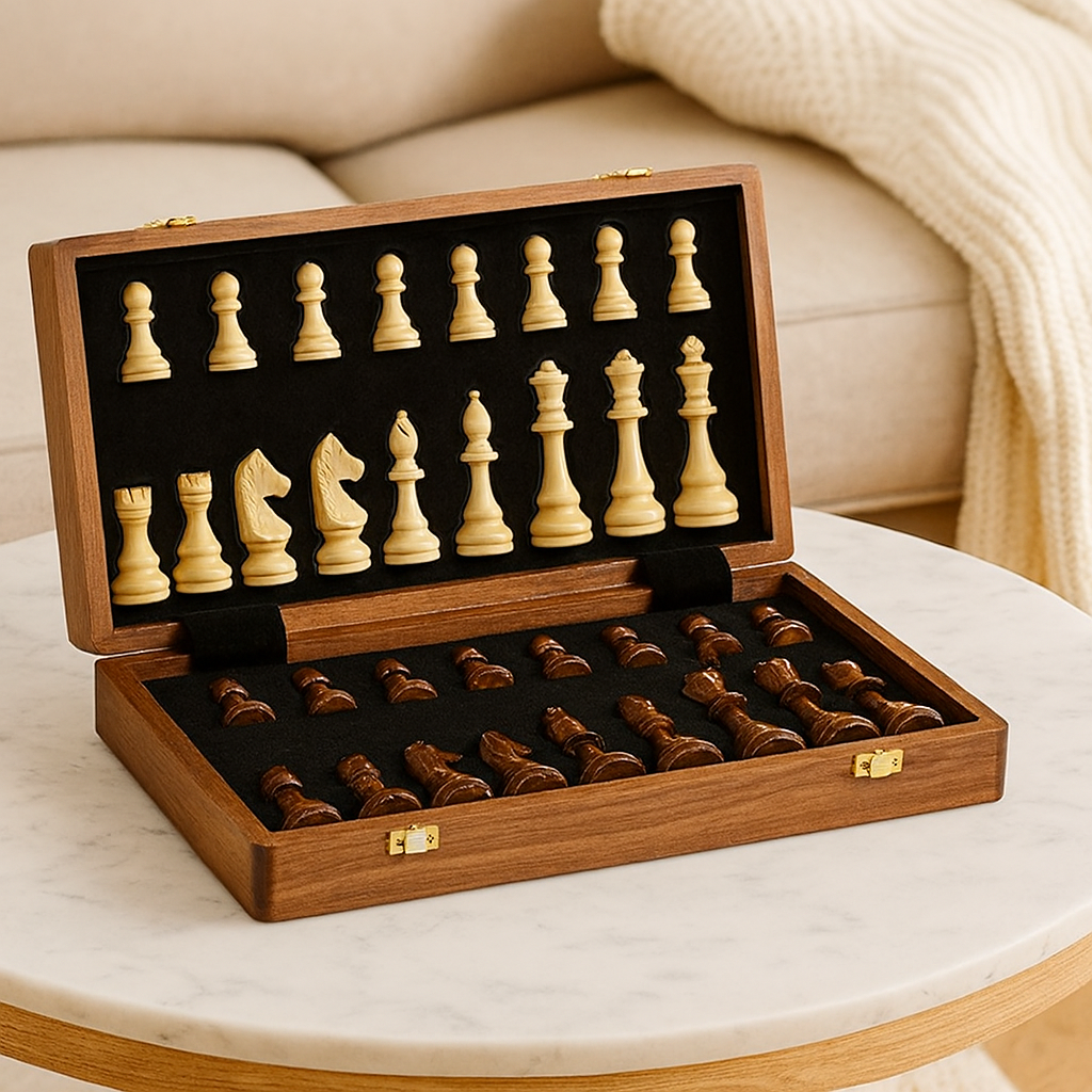 Mosrugs | Wooden Chess Set – Tournament Grade Folding Board with Handcrafted Pieces