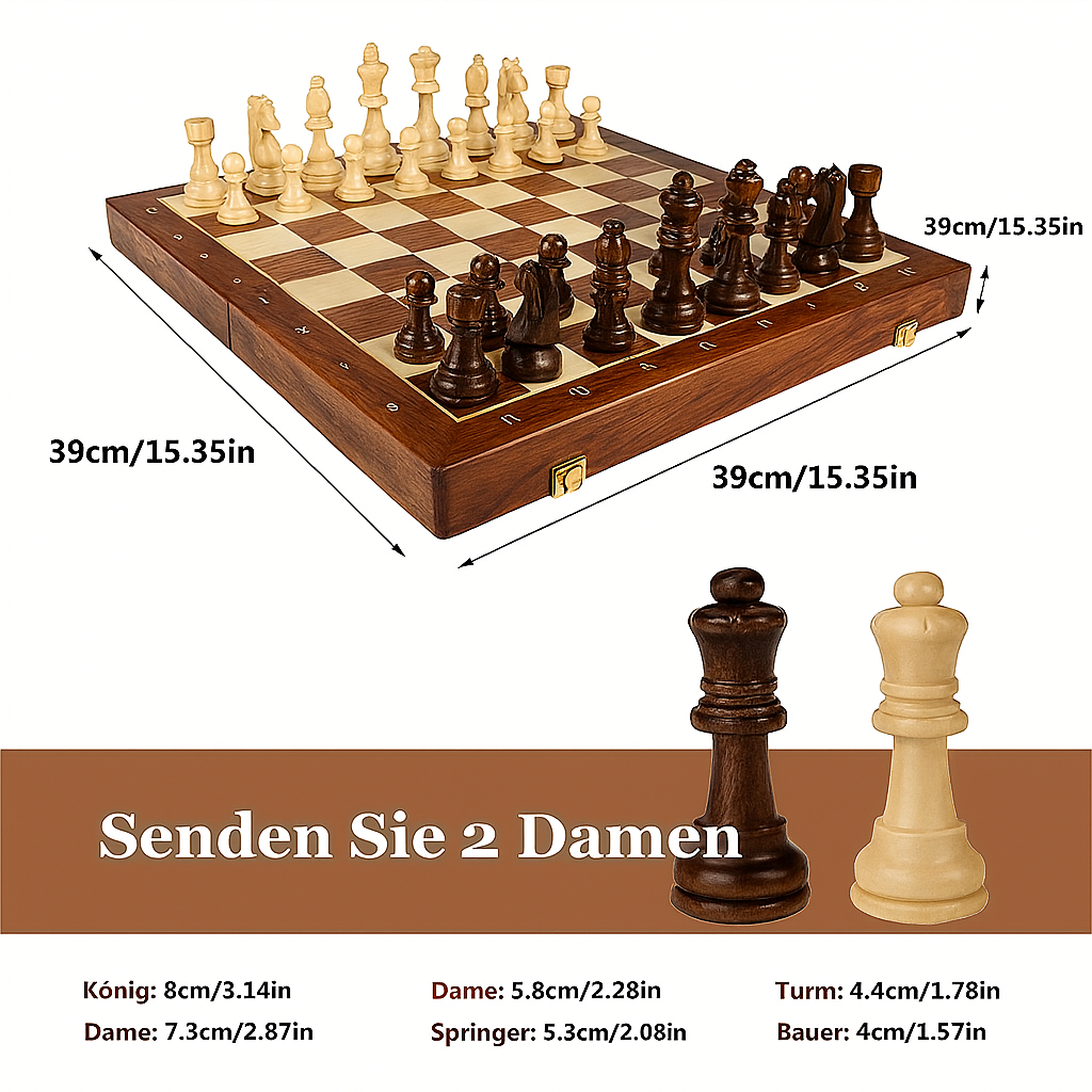 Mosrugs | Wooden Chess Set – Tournament Grade Folding Board with Handcrafted Pieces