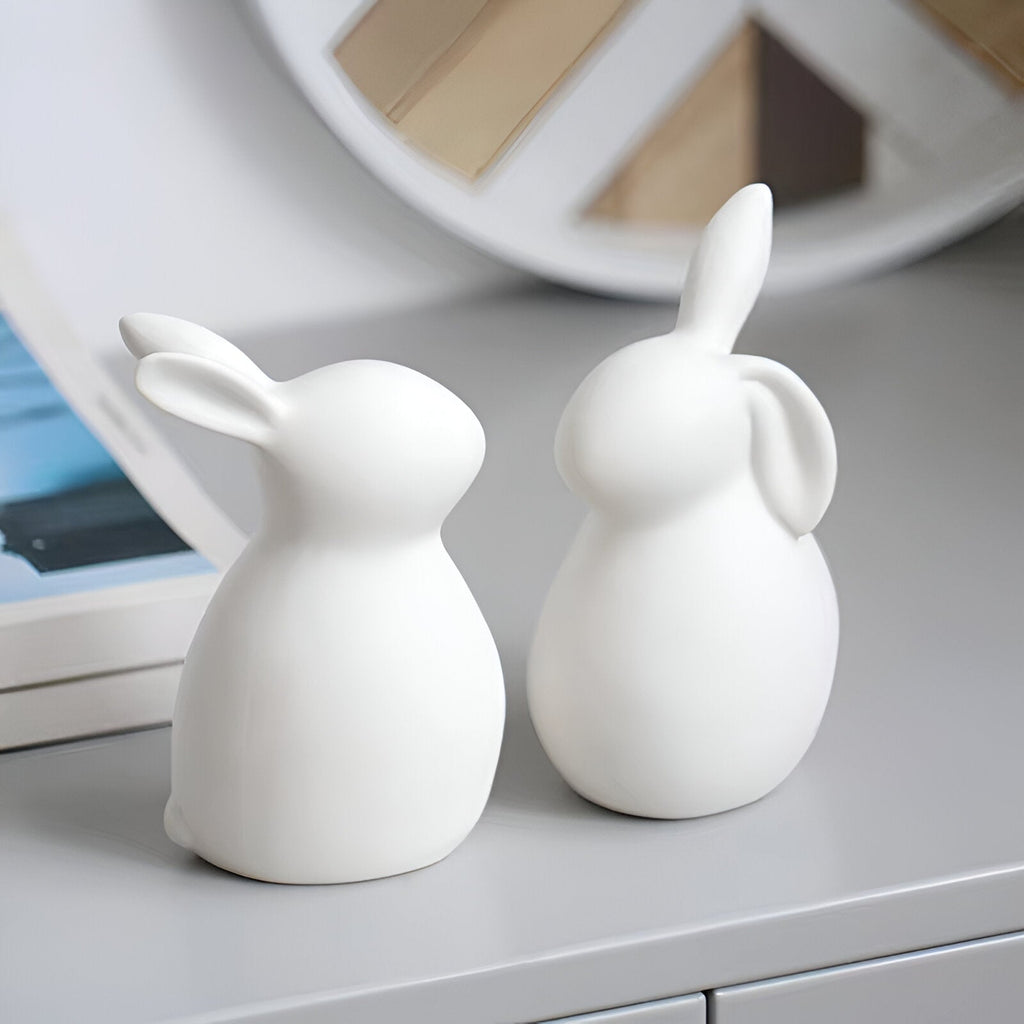 Mosrugs | ConeyBliss Minimalist Ceramic Bunny – Elegant White Easter Rabbit Figurine Decor
