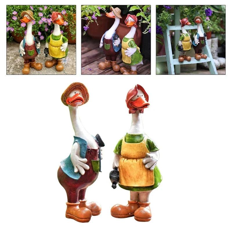 Mosrugs | Hand-Painted Duck Couple Garden Ornaments – Elegant Resin Duck Statues for Outdoor & Indoor Decor