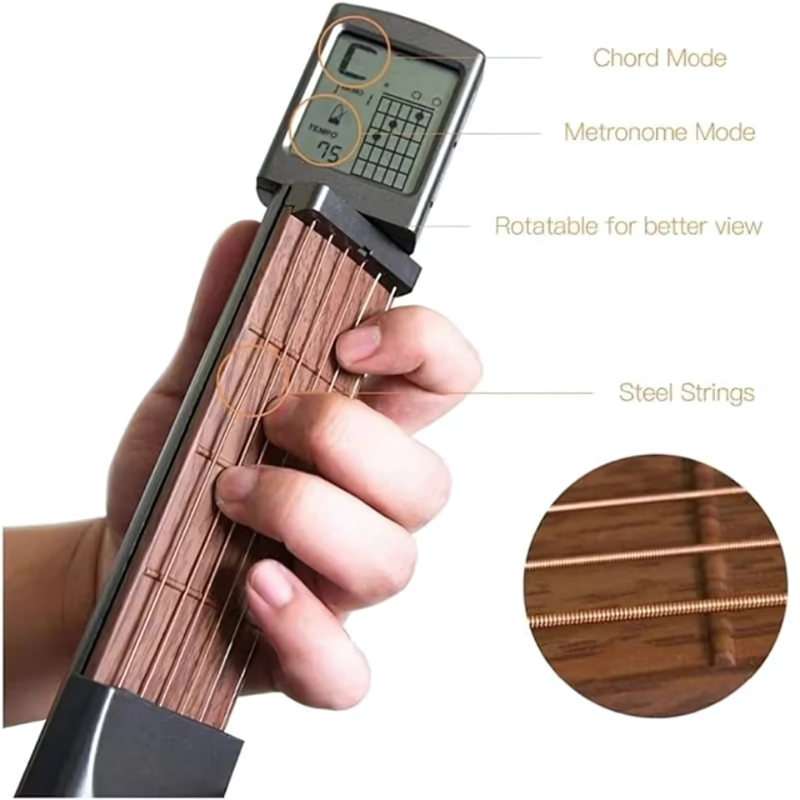 Mosrugs | Pocket Guitar Trainer | Real Steel Strings, Adjustable Tension & 400+ Chords for Beginners and On-the-Go Practice