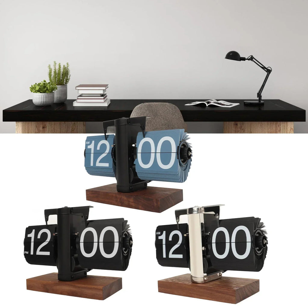 Mosrugs | Silvara – Vintage Flip Down Clock in Walnut Wood | Retro Mechanical Design
