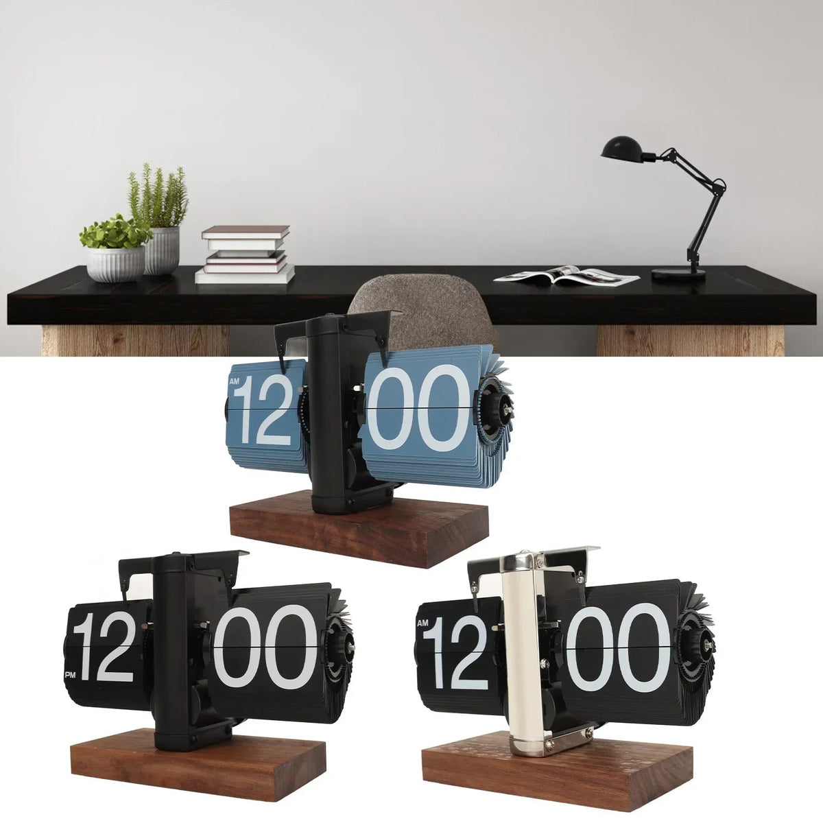 Mosrugs | Silvara – Vintage Flip Down Clock in Walnut Wood | Retro Mechanical Design