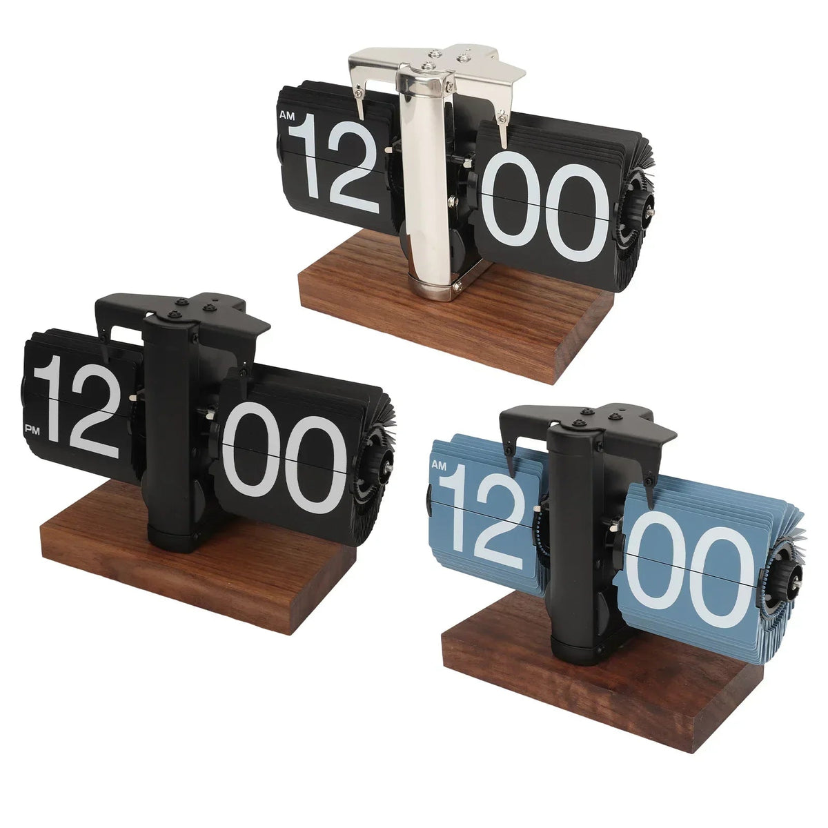 Mosrugs | Silvara – Vintage Flip Down Clock in Walnut Wood | Retro Mechanical Design