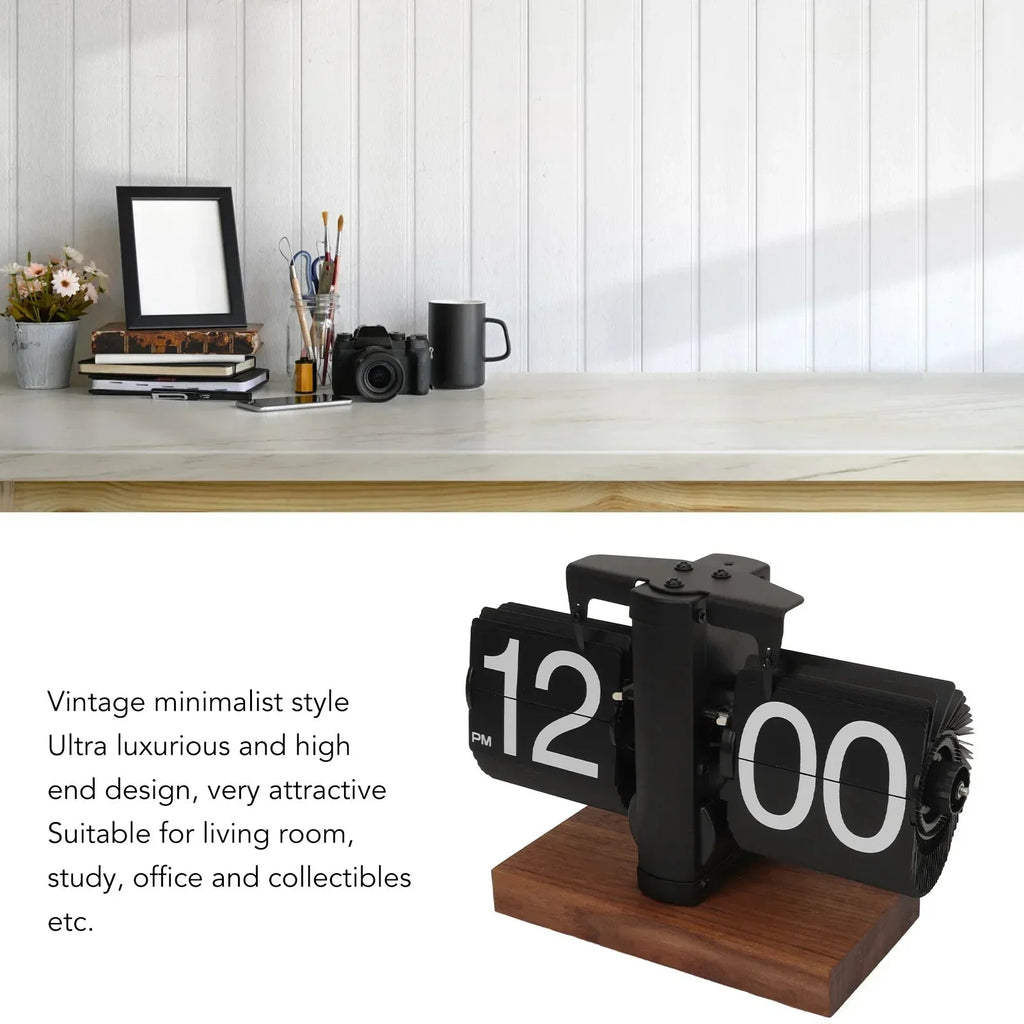 Mosrugs | Silvara – Vintage Flip Down Clock in Walnut Wood | Retro Mechanical Design
