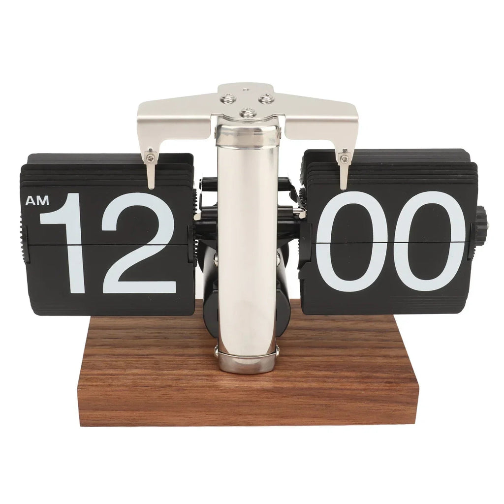 Mosrugs | Silvara – Vintage Flip Down Clock in Walnut Wood | Retro Mechanical Design