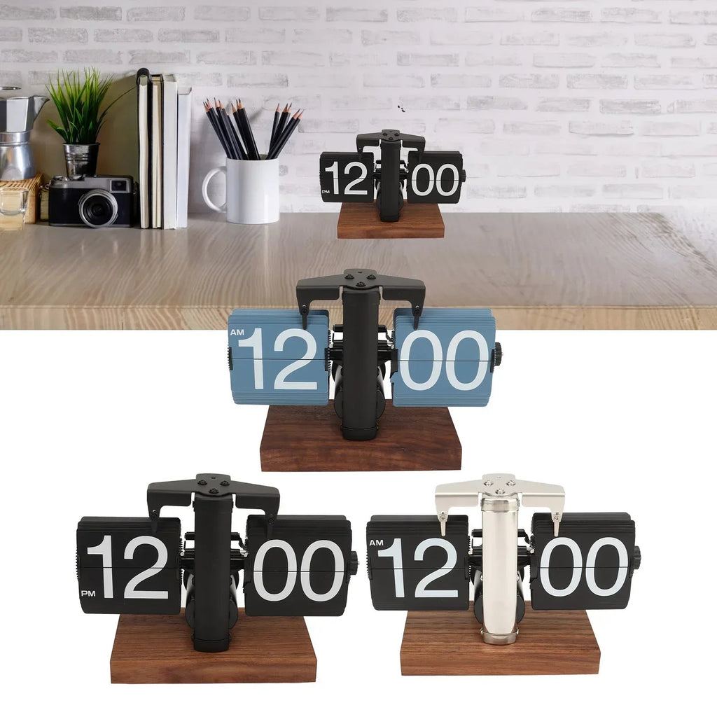 Mosrugs | Silvara – Vintage Flip Down Clock in Walnut Wood | Retro Mechanical Design
