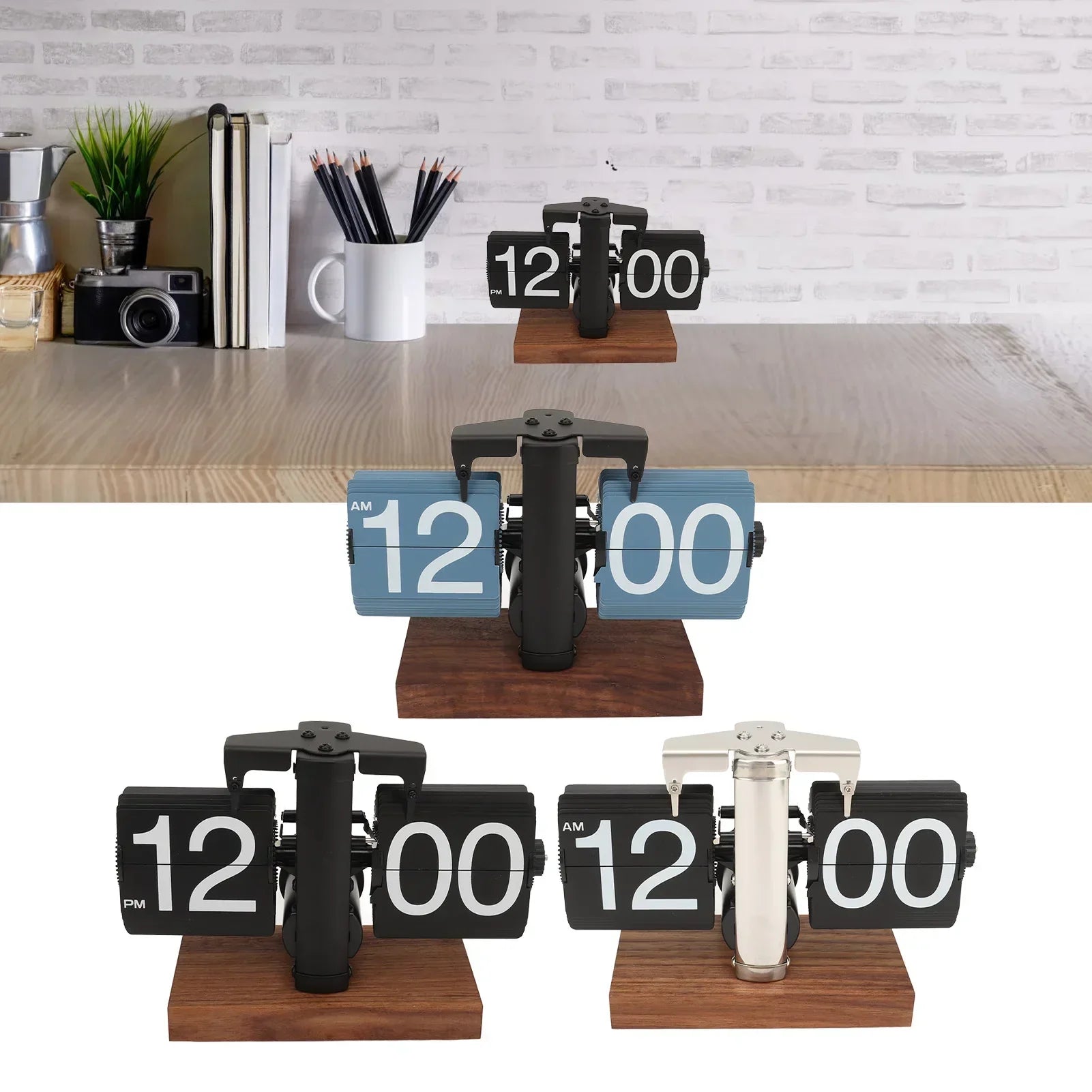 Mosrugs | Silvara – Vintage Flip Down Clock in Walnut Wood | Retro Mechanical Design