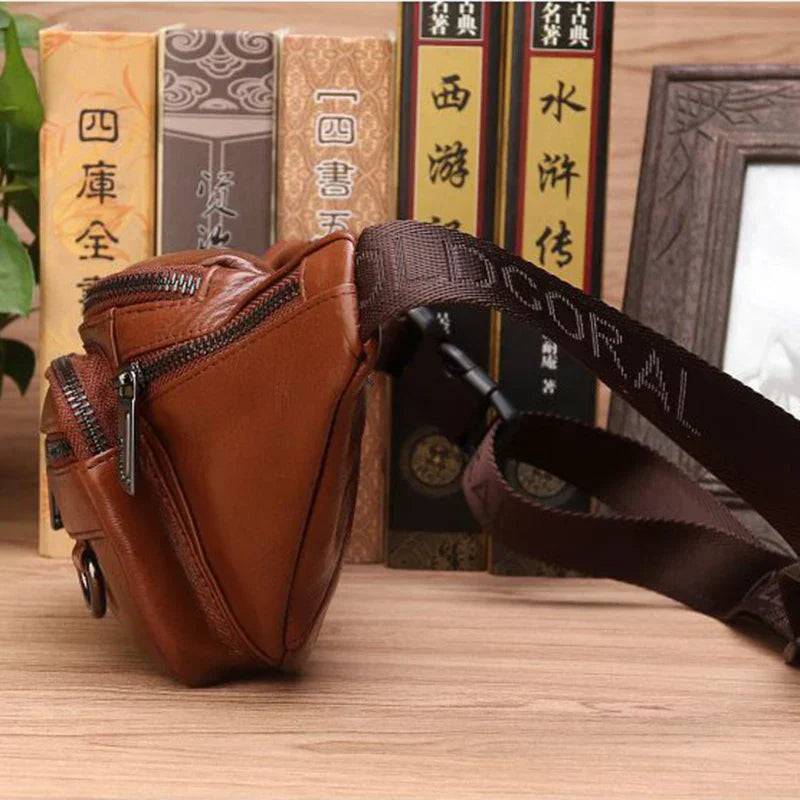 Mosrugs | Genuine Cowhide Leather Waist Bag for Men – Large Capacity Fanny Pack, Belt & Crossbody Travel Bag