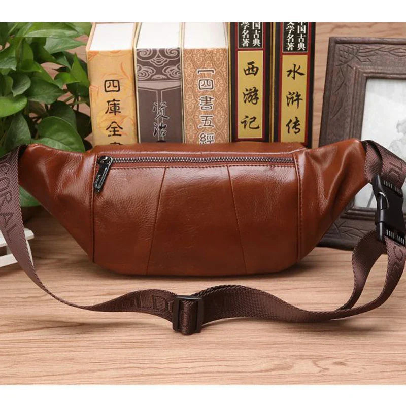 Mosrugs | Genuine Cowhide Leather Waist Bag for Men – Large Capacity Fanny Pack, Belt & Crossbody Travel Bag