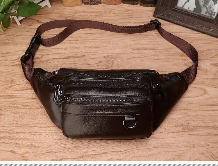 Mosrugs | Genuine Cowhide Leather Waist Bag for Men – Large Capacity Fanny Pack, Belt & Crossbody Travel Bag