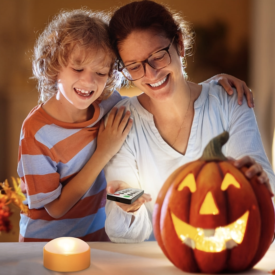 Mosrugs | Flameless Jack-O’-Lantern Lights – LED Battery Tea Candle Decor Set