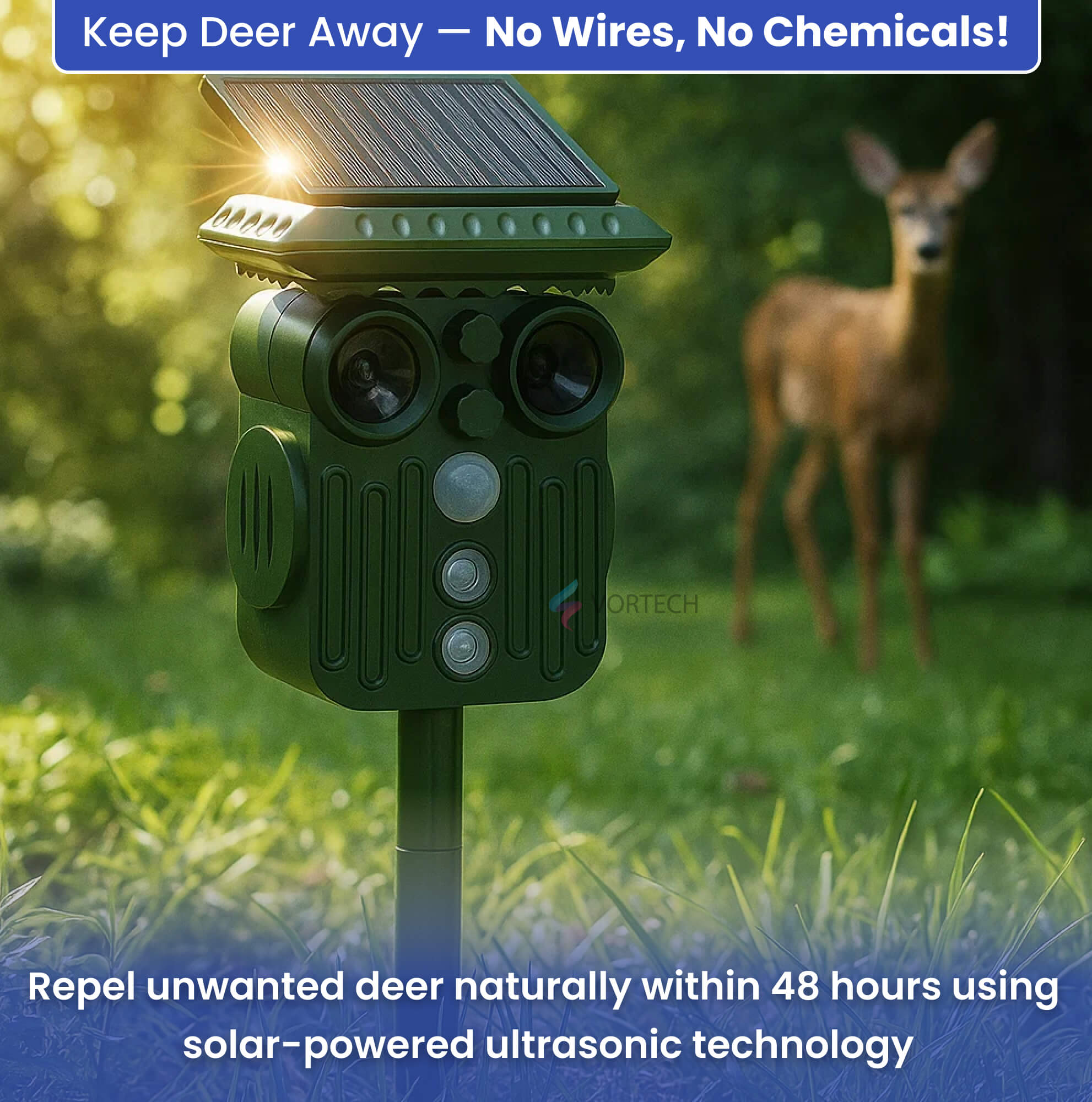 Mosrugs | Ultrasonic Solar Deer Repeller | 5 Adjustable Modes. Waterproof & Eco-Friendly for Home Gardens and Yards