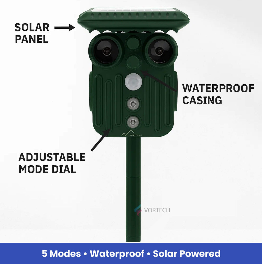 Mosrugs | Ultrasonic Solar Deer Repeller | 5 Adjustable Modes. Waterproof & Eco-Friendly for Home Gardens and Yards
