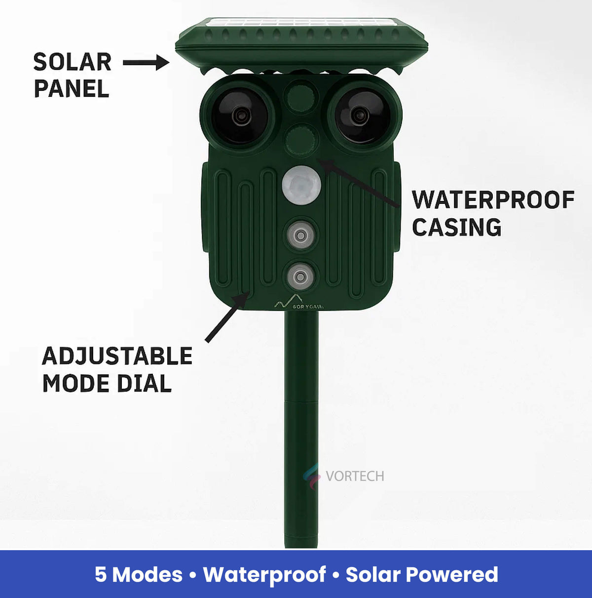 Mosrugs | Ultrasonic Solar Deer Repeller | 5 Adjustable Modes. Waterproof & Eco-Friendly for Home Gardens and Yards