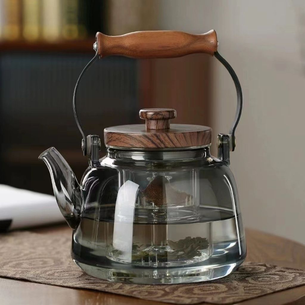 Mosrugs | Zoie Glass Teapot with Infuser – Heat-Resistant 1000ml Borosilicate Kettle with Wooden Handle