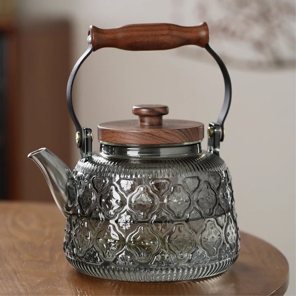 Mosrugs | Zoie Glass Teapot with Infuser – Heat-Resistant 1000ml Borosilicate Kettle with Wooden Handle