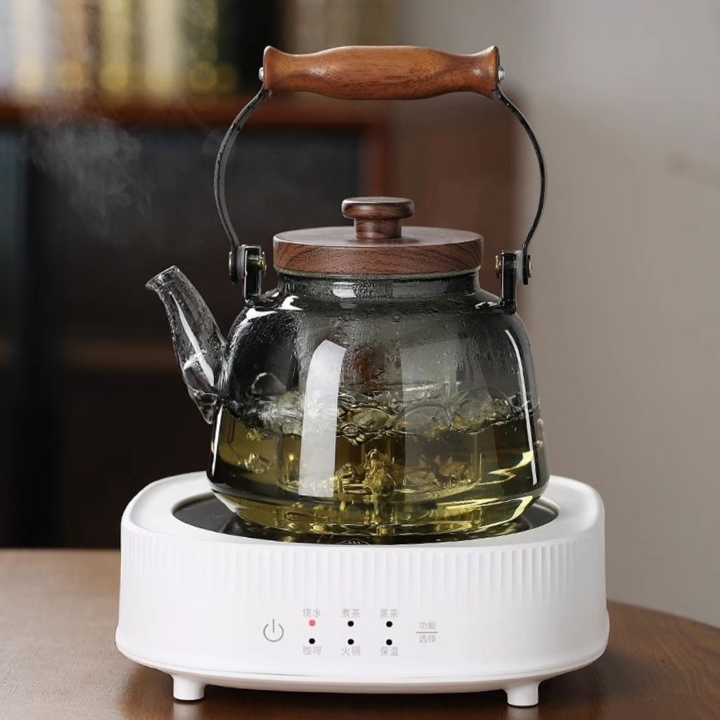 Mosrugs | Zoie Glass Teapot with Infuser – Heat-Resistant 1000ml Borosilicate Kettle with Wooden Handle
