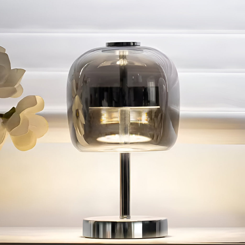 Mosrugs | Gleam Glass Table Lamp – Smoky Grey USB-Powered Dimmable LED Light for Bedroom & Desk
