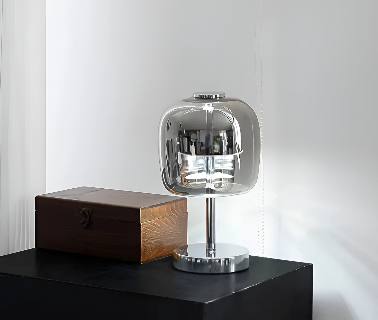 Mosrugs | Gleam Glass Table Lamp – Smoky Grey USB-Powered Dimmable LED Light for Bedroom & Desk