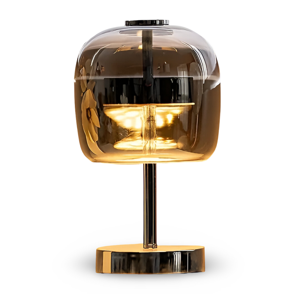 Mosrugs | Gleam Glass Table Lamp – Smoky Grey USB-Powered Dimmable LED Light for Bedroom & Desk