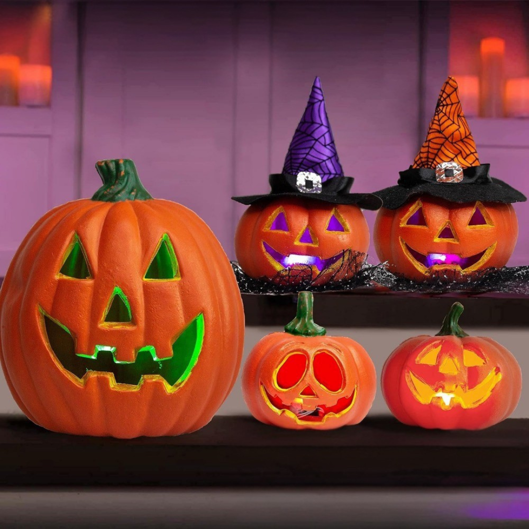 Mosrugs | Spooky Jack O’Lantern Set – Light-Up Battery Halloween Pumpkin Decor