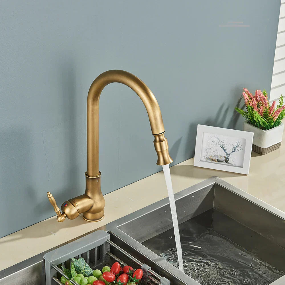 Mosrugs | VintageTap Antique Brass Kitchen Tap – Retro Style Mixer Faucet with Swivel Spout