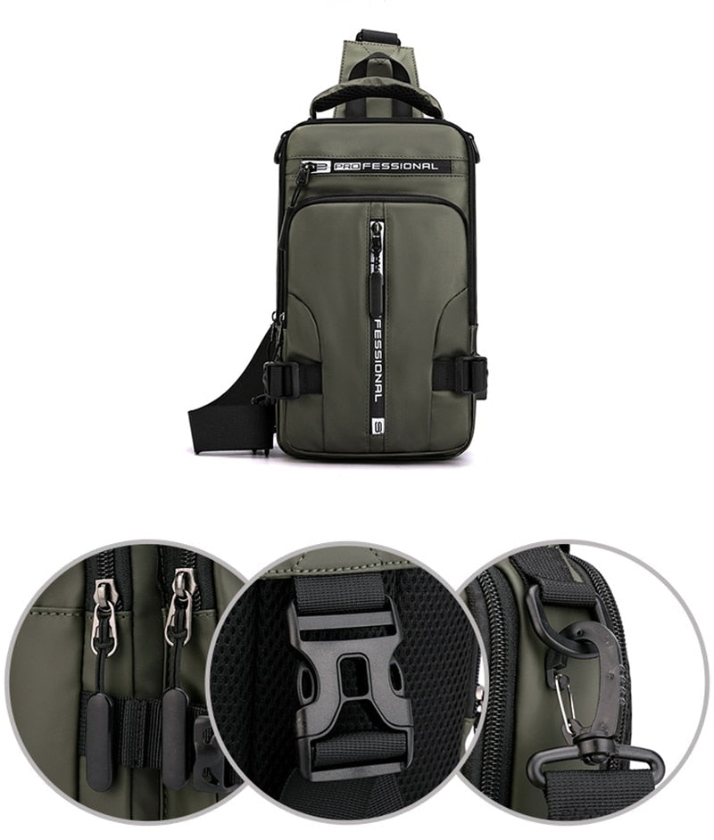 Mosrugs | Waterproof Oxford Crossbody Bag, Anti-Theft Sling Bag, USB Charging & Multi-Pocket Design