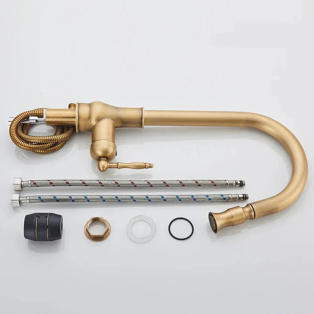 Mosrugs | VintageTap Antique Brass Kitchen Tap – Retro Style Mixer Faucet with Swivel Spout