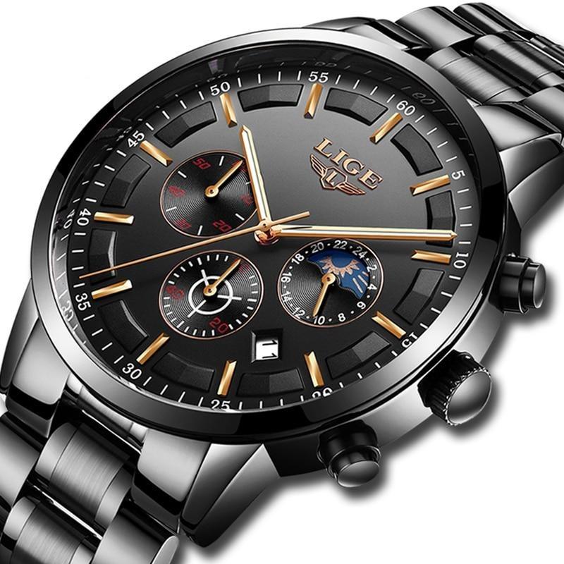 Mosrugs | Military Black Steel Watch – Elegant Stainless Steel Men’s Wristwatch with Waterproof Design