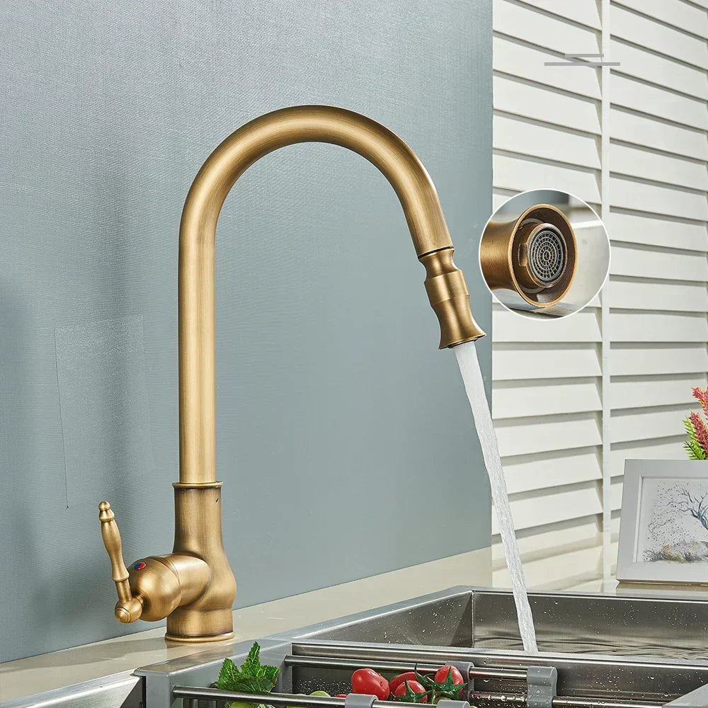Mosrugs | VintageTap Antique Brass Kitchen Tap – Retro Style Mixer Faucet with Swivel Spout