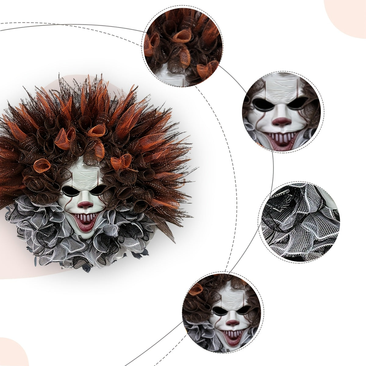 Mosrugs | Scary Clown Mesh Wreath – Creepy Halloween Front Door Decoration