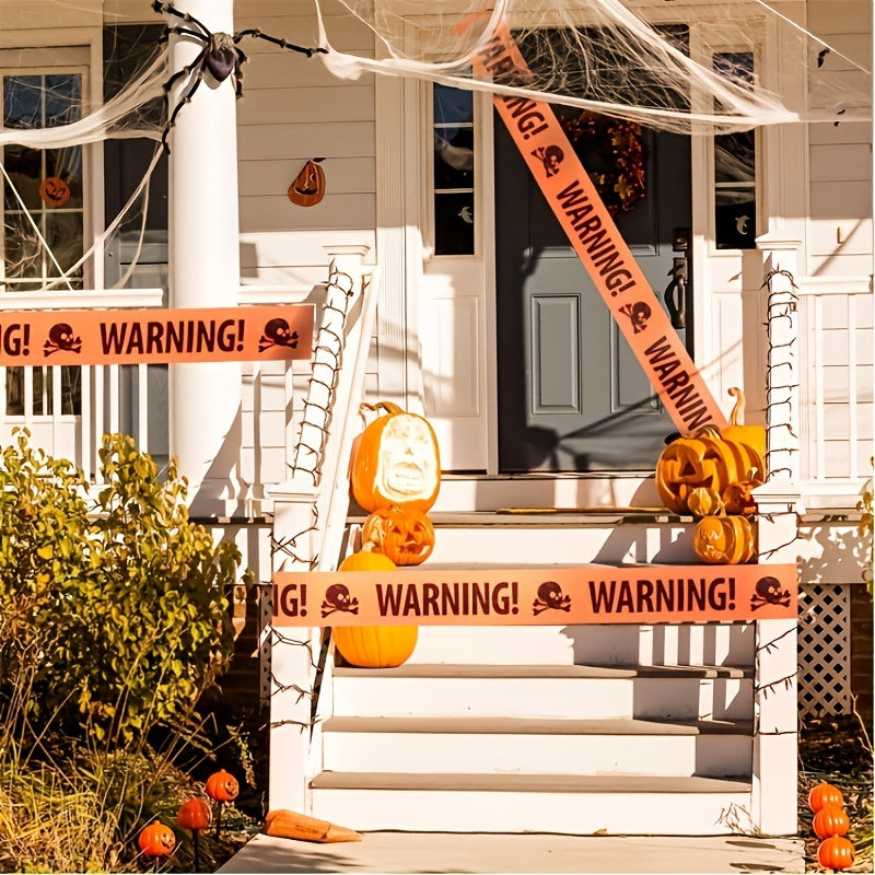Mosrugs | Spooky Halloween Skull Banner – Plastic Warning Tape Decoration