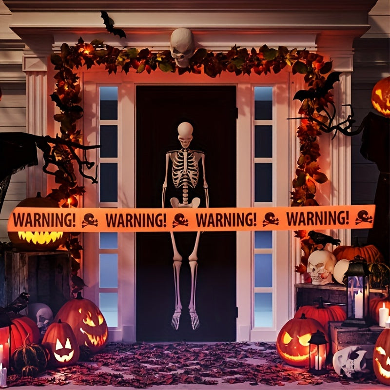 Mosrugs | Spooky Halloween Skull Banner – Plastic Warning Tape Decoration