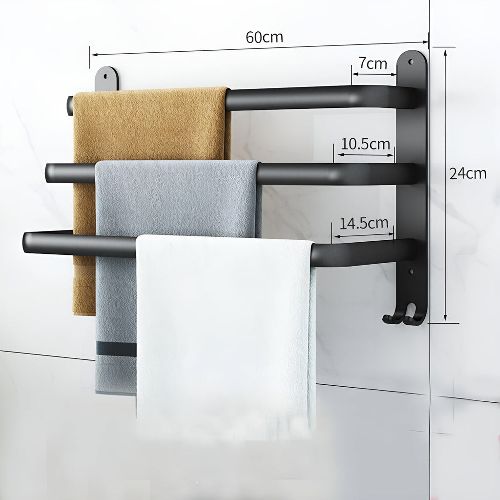 Mosrugs | HangEase 3-Layer Towel Holder – Black Wall-Mounted Aluminium Rack Without Drilling