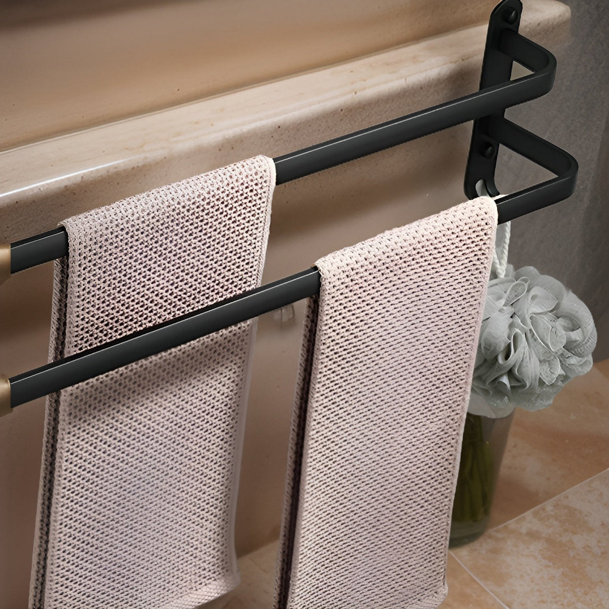 Mosrugs | HangEase 3-Layer Towel Holder – Black Wall-Mounted Aluminium Rack Without Drilling