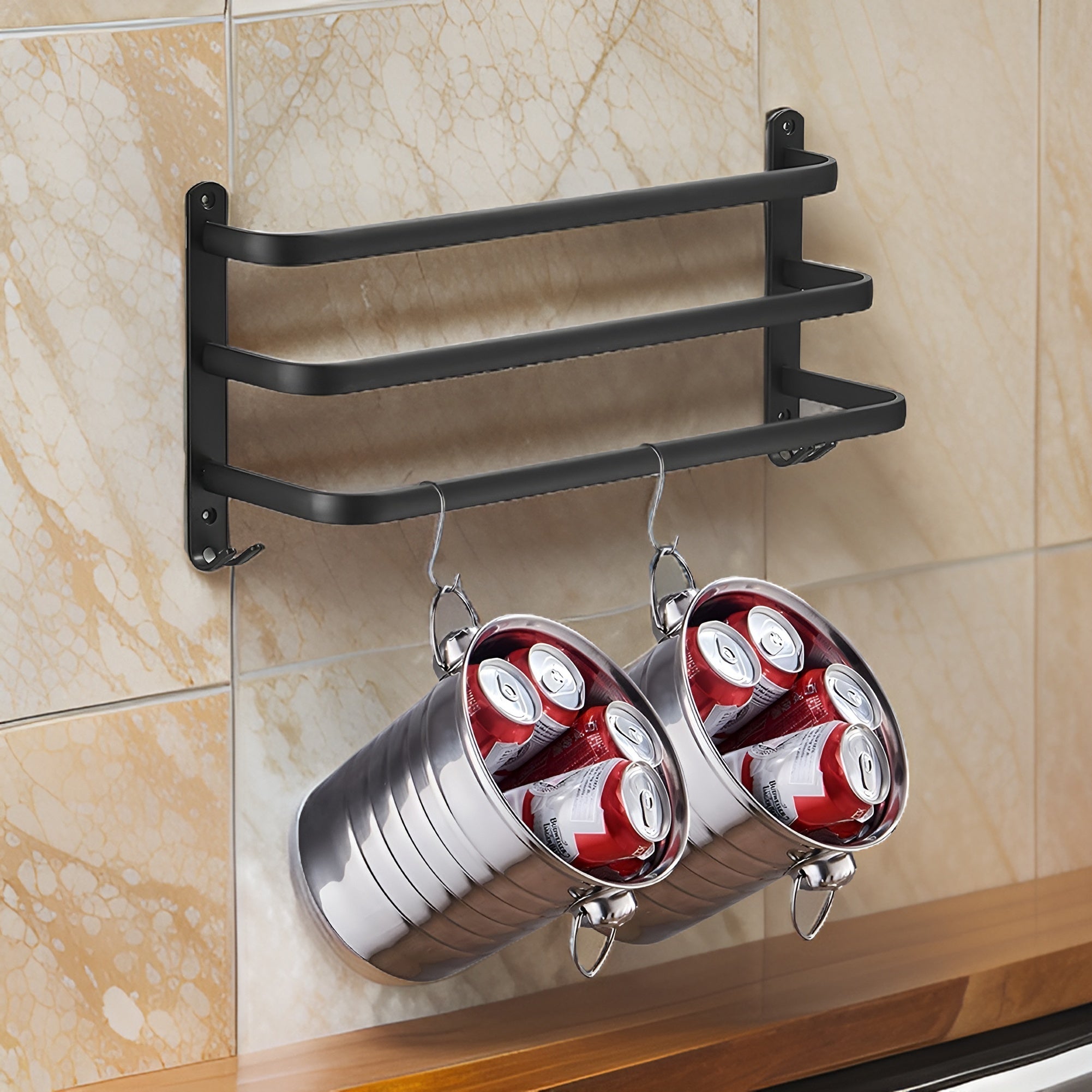 Mosrugs | HangEase 3-Layer Towel Holder – Black Wall-Mounted Aluminium Rack Without Drilling