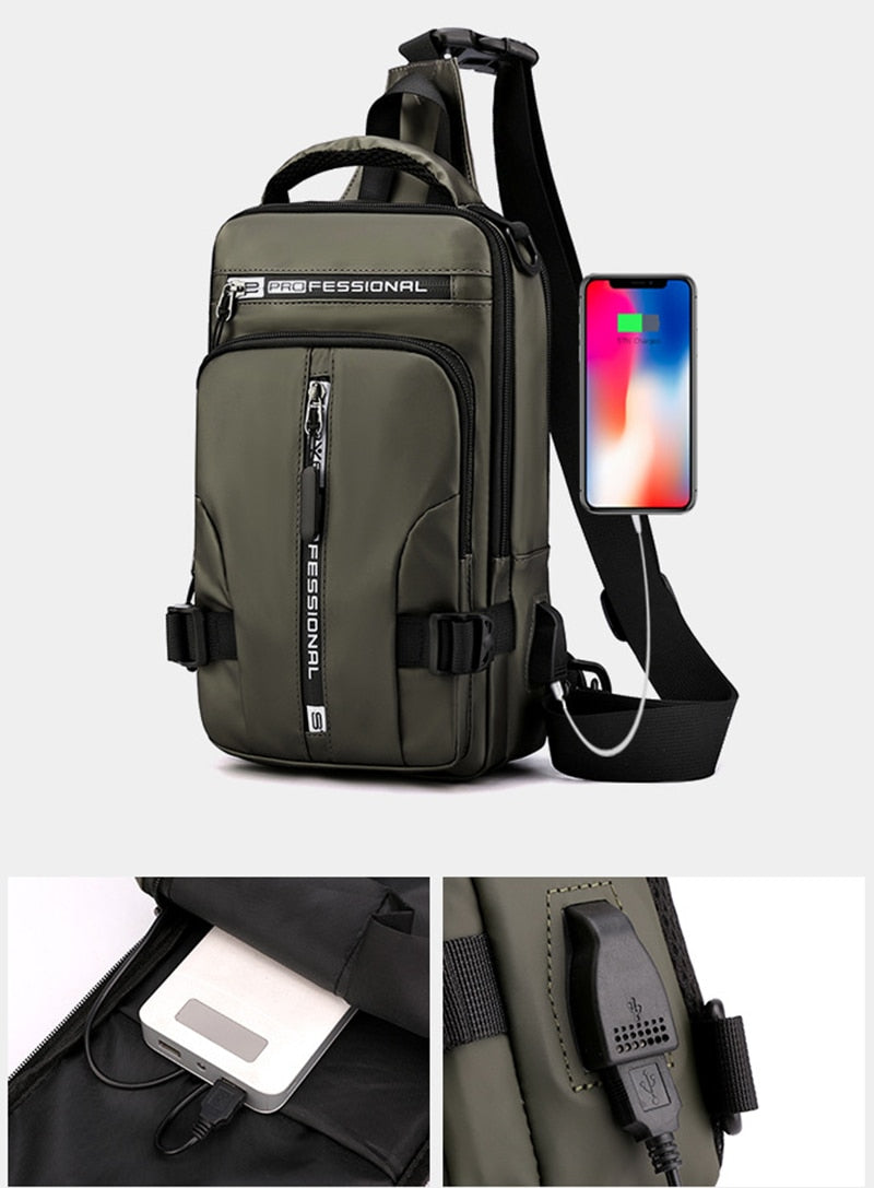 Mosrugs | Waterproof Oxford Crossbody Bag, Anti-Theft Sling Bag, USB Charging & Multi-Pocket Design
