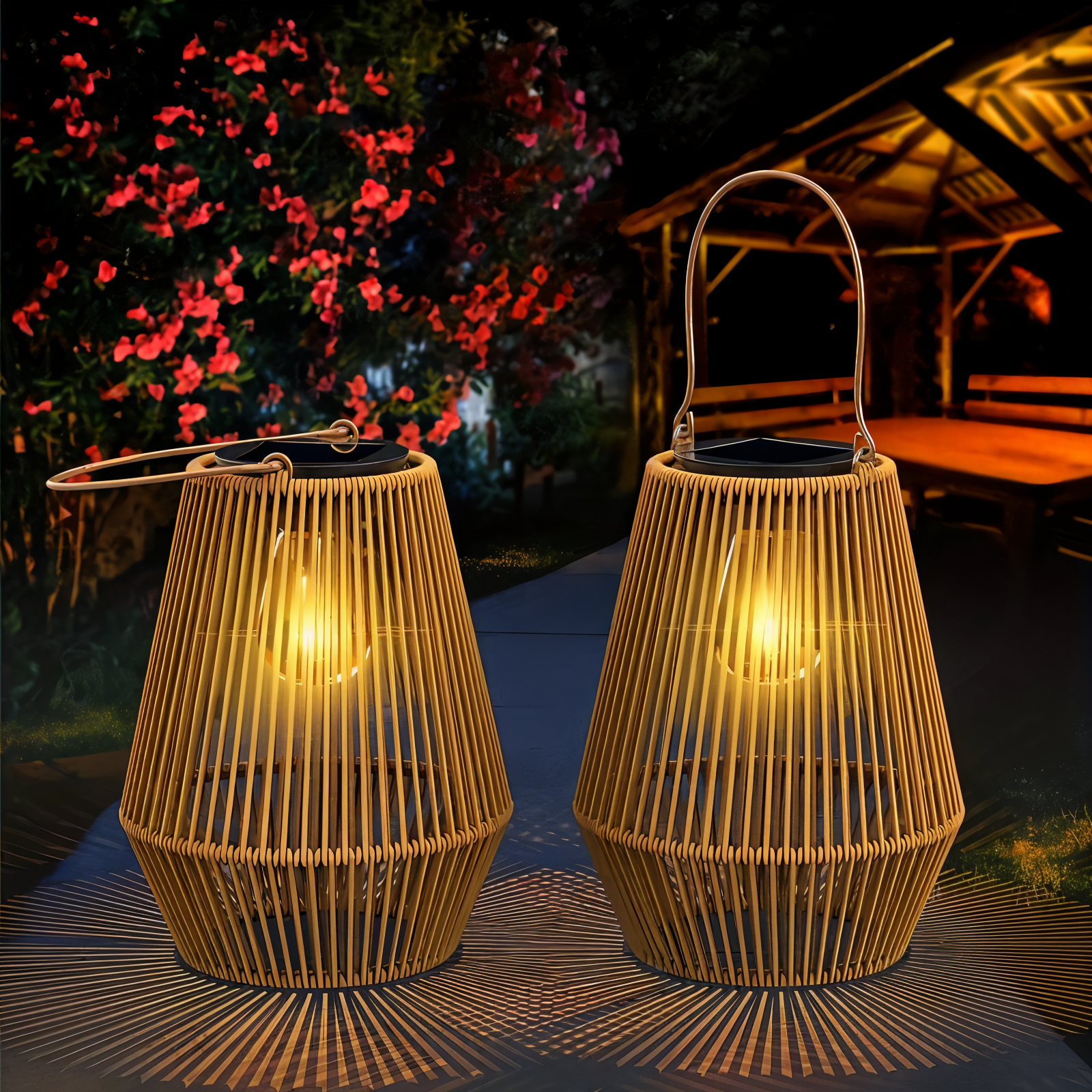 Mosrugs | CageRattan – Bamboo Solar Garden Light – Waterproof Hanging Lantern