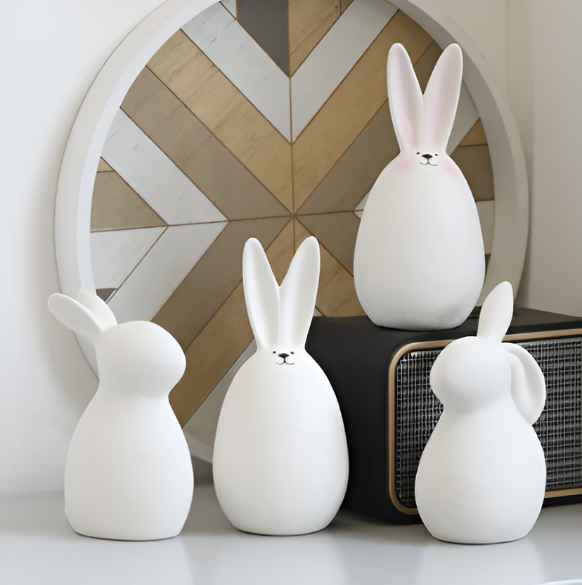 Mosrugs | ConeyBliss Minimalist Ceramic Bunny – Elegant White Easter Rabbit Figurine Decor