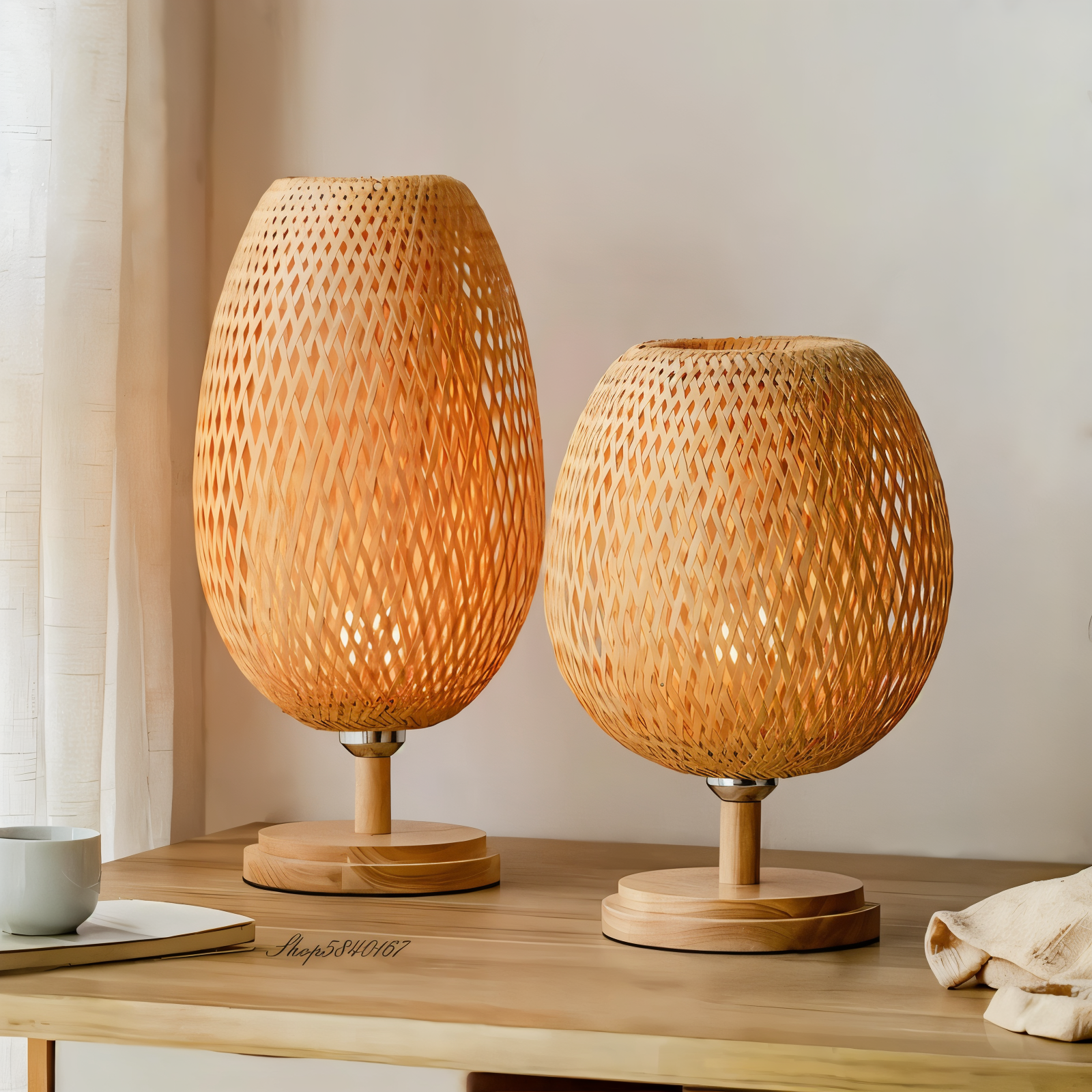 Mosrugs | NatureHue – Vintage Bamboo Table Lamp – Creative Woven Rattan Desk Light