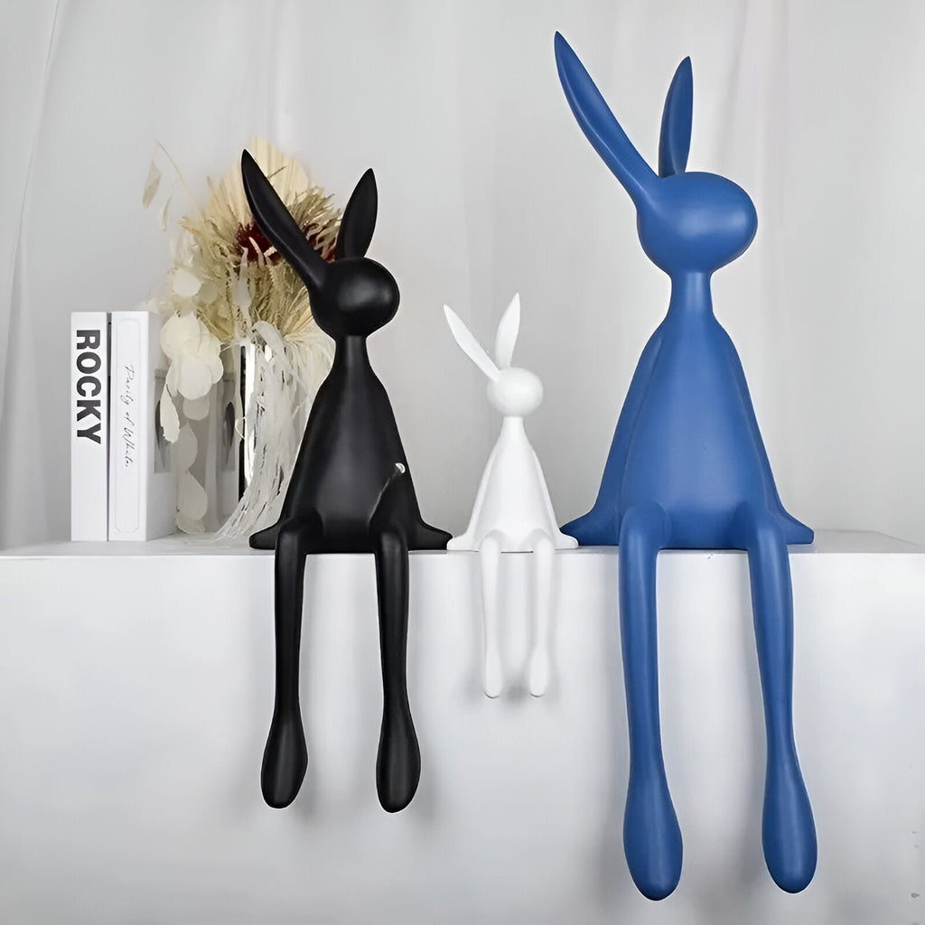 Mosrugs | ResinLux | Modern Resin Easter Bunny – Black, White, or Blue Sitting Rabbit Decoration